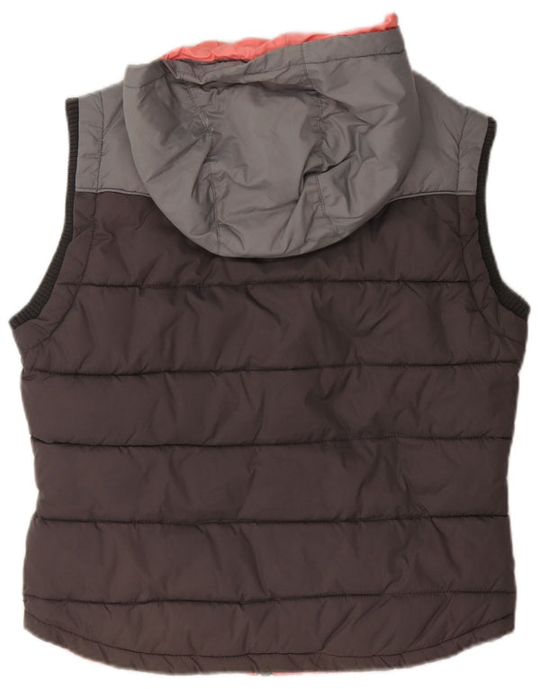 Superdry Wattierte Damen-Weste mit Kapuze, UK 12, mittelgraues Colourblock-Nylon
