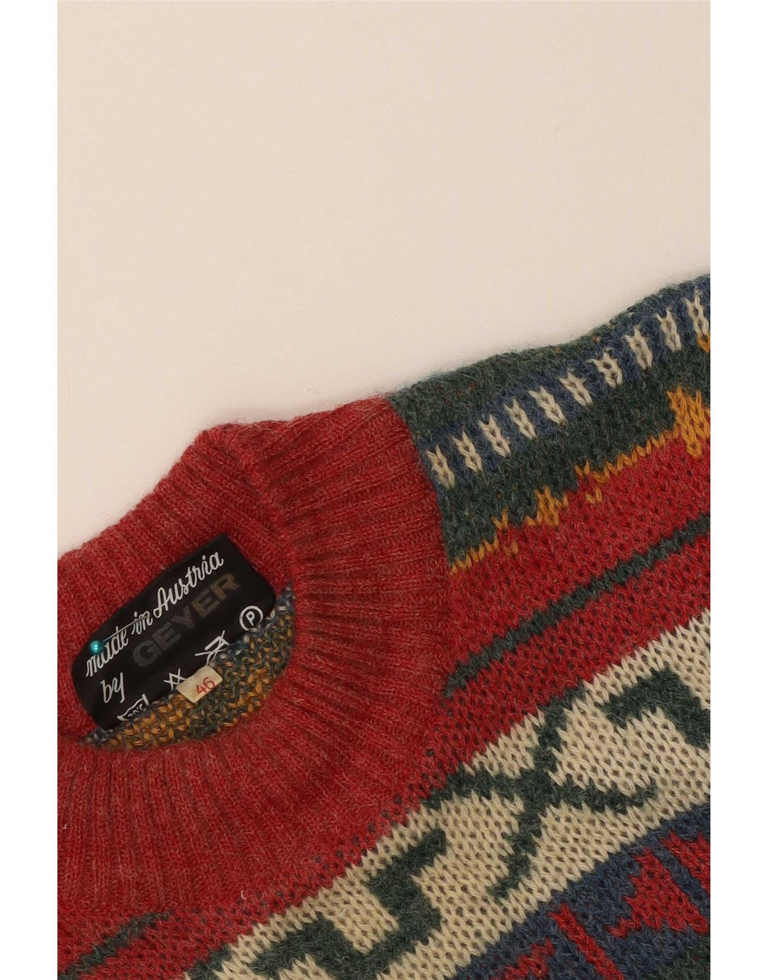 Geyer Damen-Pullover mit Rundhalsausschnitt, Größe 46, groß, rot, geometrisch