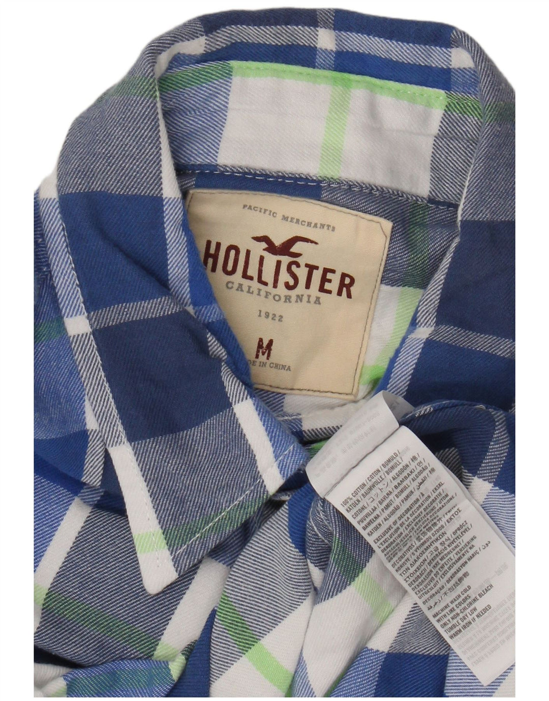 Hollister Herren-Flanellhemd aus mittelblau karierter Baumwolle