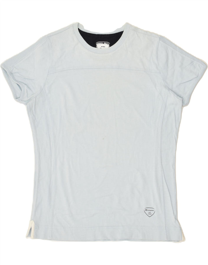 CHAMPION Womens T-Shirt Top UK 14 Medium Blue Cotton | Vintage Champion | Thrift | Second-Hand Champion | Used Clothing | Messina Hembry 