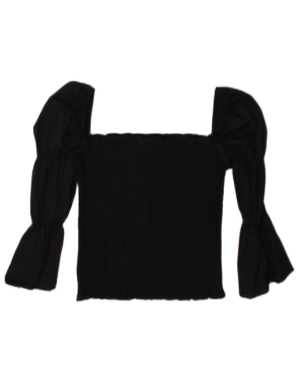 Guess Damen Crop Bluse Top UK 6 XS Schwarz Baumwolle