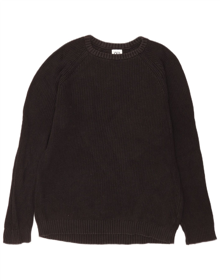 Zara Herren-Pullover mit Rundhalsausschnitt, groß, aus schwarzer Baumwolle