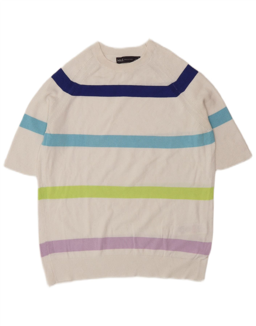 Marks & Spencer Damen-Pullover mit Rundhalsausschnitt, Gr. 10, Größe S, weiß gestreift