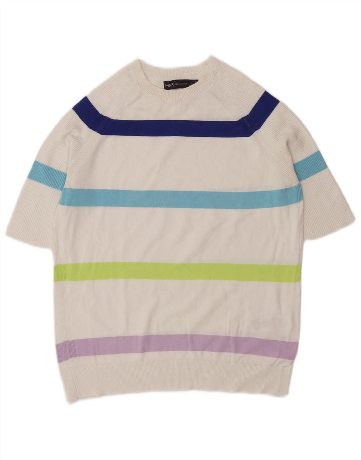 Marks & Spencer Damen-Pullover mit Rundhalsausschnitt, Gr. 10, Größe S, weiß gestreift