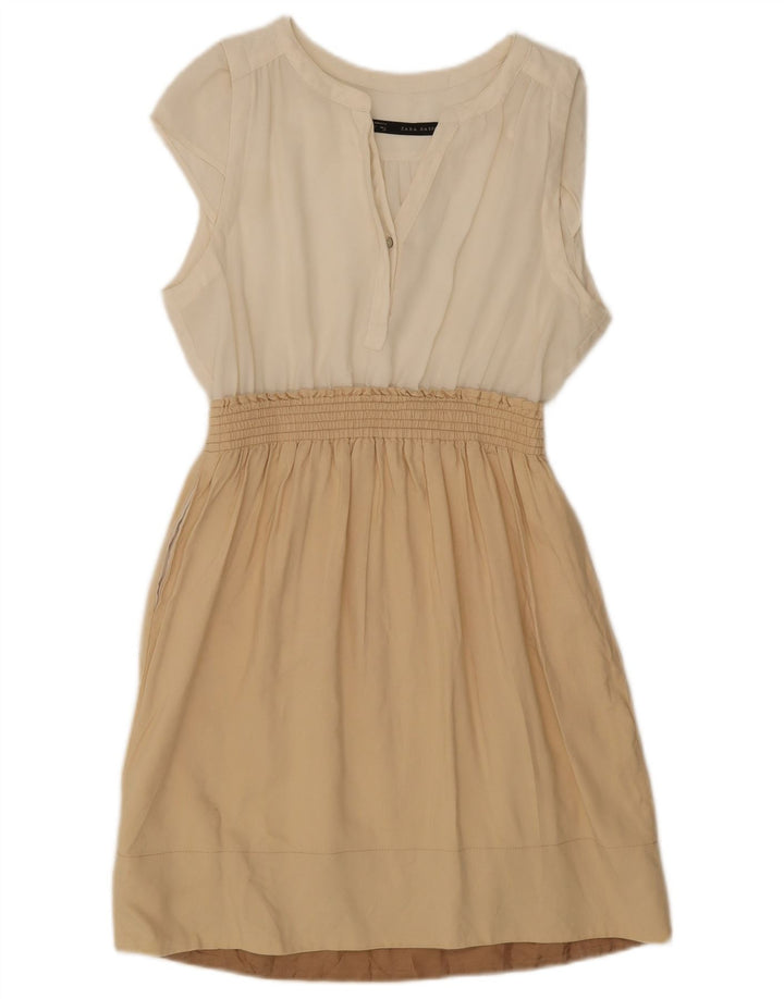 Zara Damen Basic-Kleid UK 12 Mittelweißes Colourblock-Polyester
