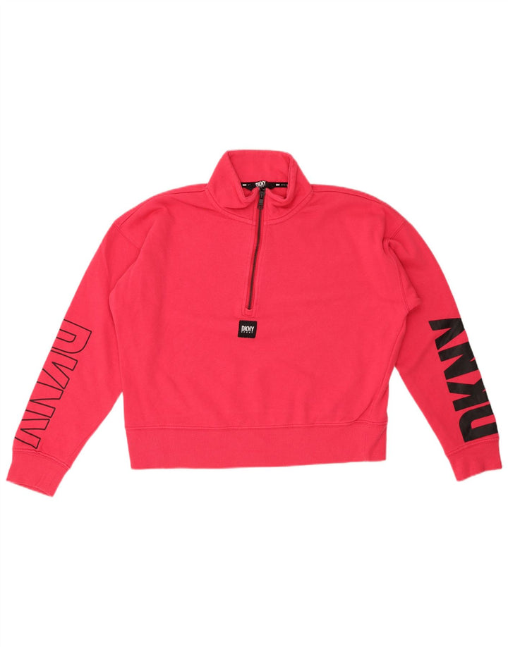 DKNY Damen-Sweatshirt in Übergröße mit Grafik und Reißverschluss am Hals, Gr. 10, Rosa
