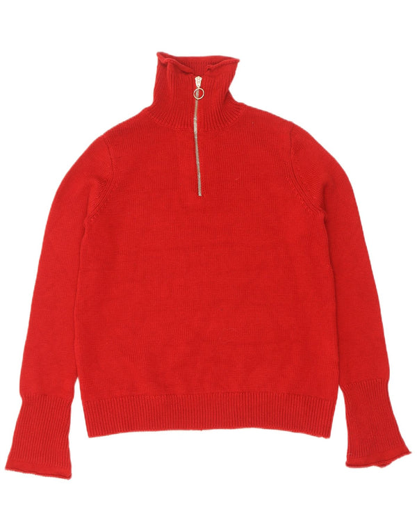 Zara Damen-Pullover mit Reißverschluss am Hals, UK 14, Größe L, rot, Polyester