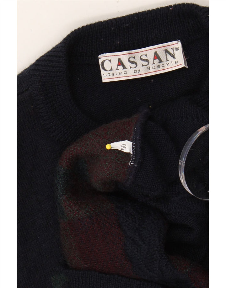 CASSAN Mens Crew Neck Jumper Sweater IT 50 Medium Navy Blue Geometric Vintage Cassan and Second-Hand Cassan from Messina Hembry 