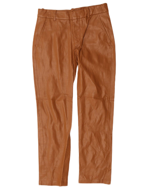 Zara Womens Slim Faux Leather Trousers EU 34 2XS W24 L28 Beige Polyethylene