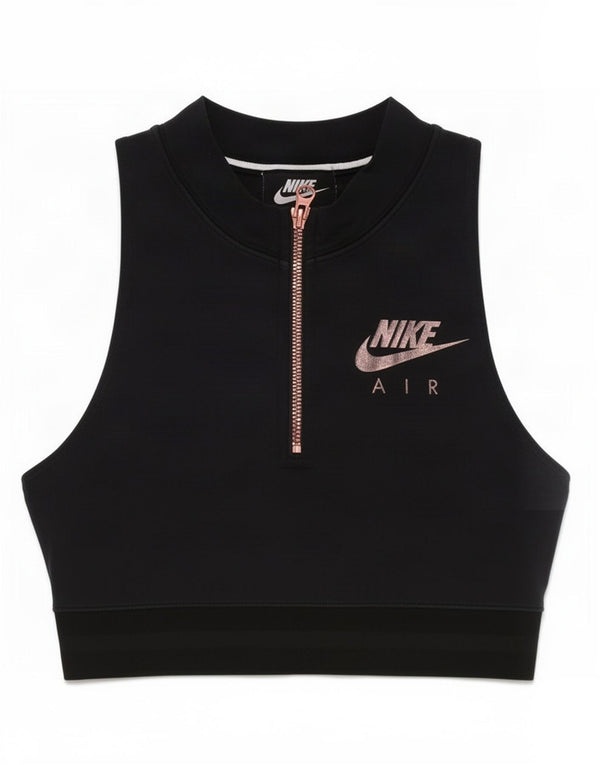 Nike Womens Crop Zip Neck Graphic Vest Top UK 6 XS Schwarz Baumwolle