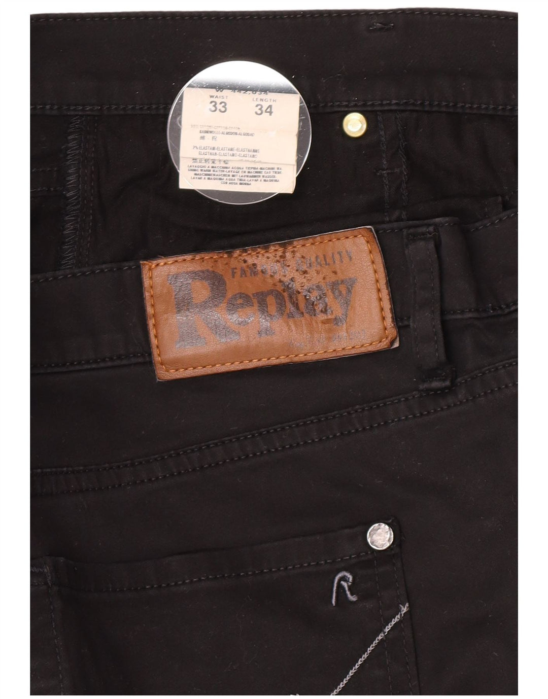 Replay Damen Bootcut Freizeithose W33 L29 Schwarz Baumwolle