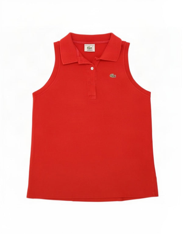 Lacoste Damen ärmelloses Poloshirt, Größe 40, mittelrote Baumwolle