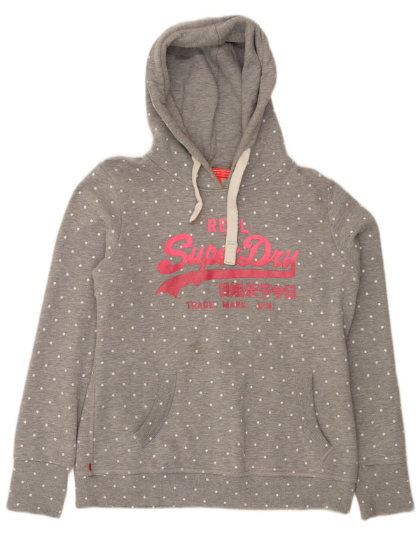 Superdry Damen Graphic Hoodie Pullover UK 18 XL Grau gepunktete Baumwolle