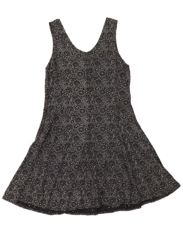Vintage Damen Ärmelloses A-Linien-Kleid EU 36 Kleines schwarzes Blumenmuster