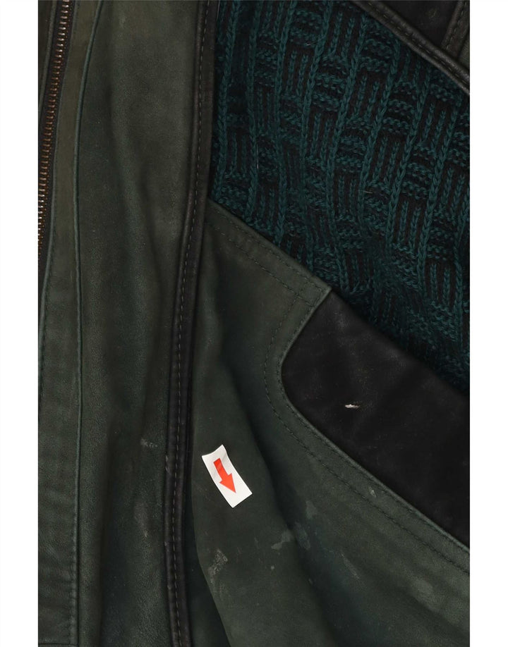 Vintage Herren Lederjacke EU 52 XL Grüner Farbblock