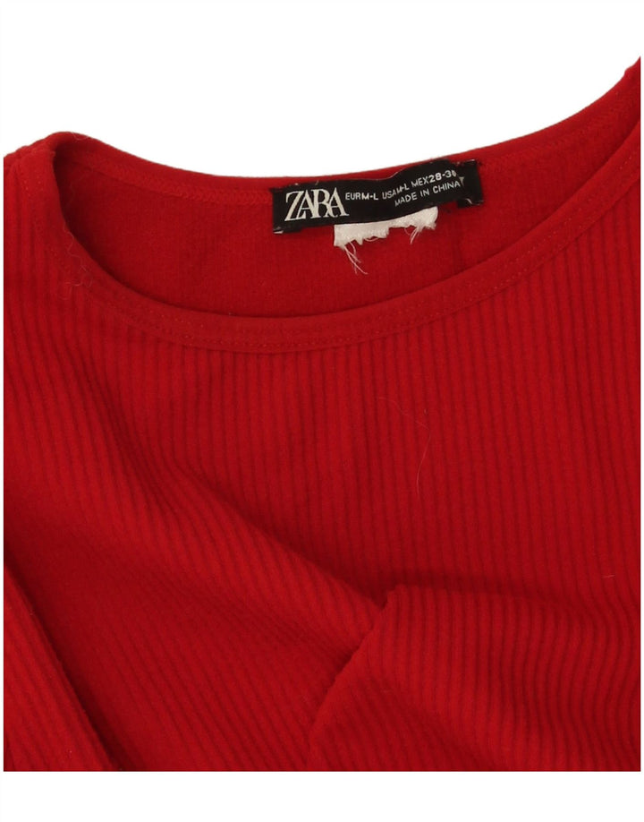 Zara Damen Langarm-Crop-Top UK 12 Mittelrot