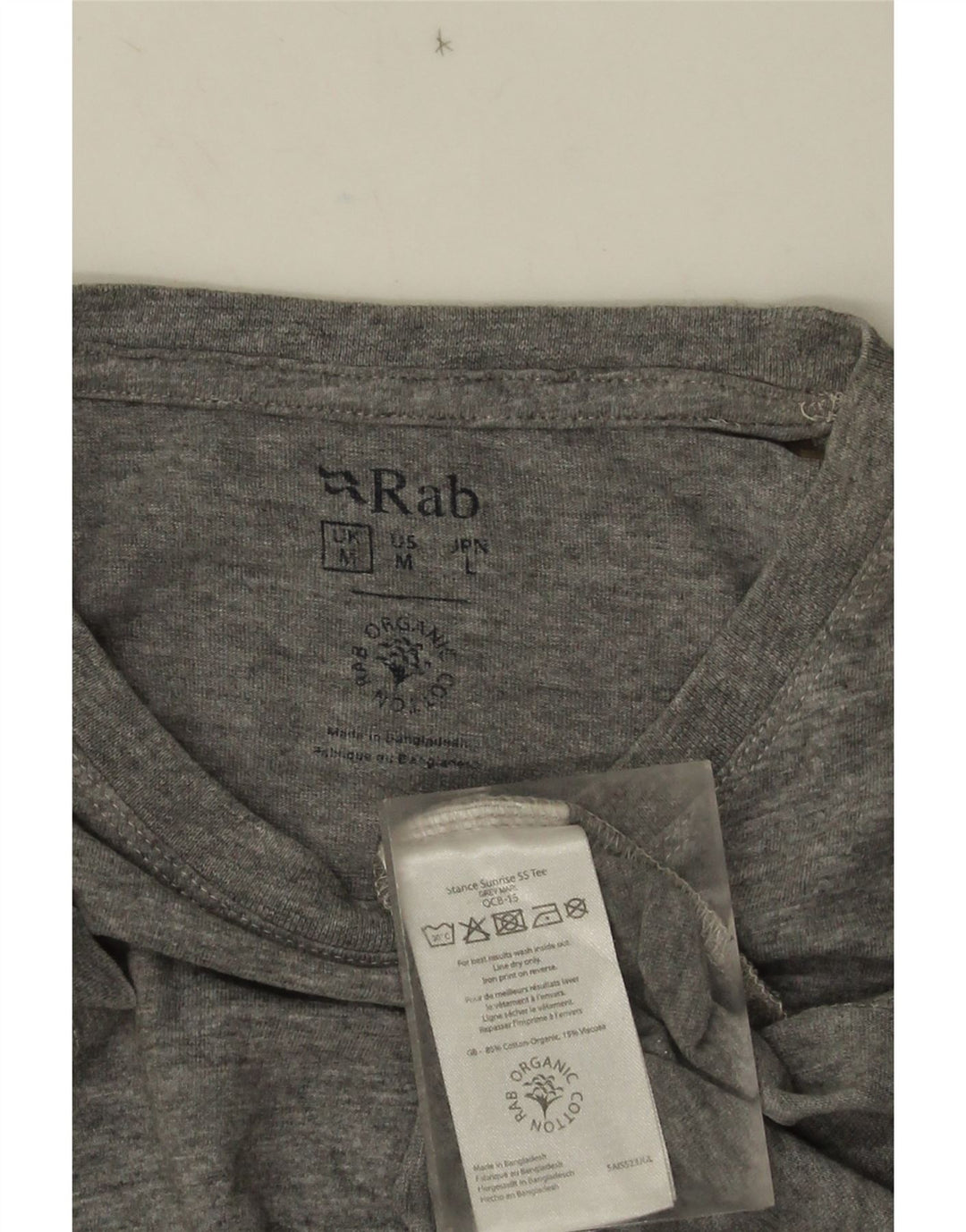 Rab Herren Grafik-T-Shirt-Oberteil aus mittelgrau gesprenkelter Baumwolle