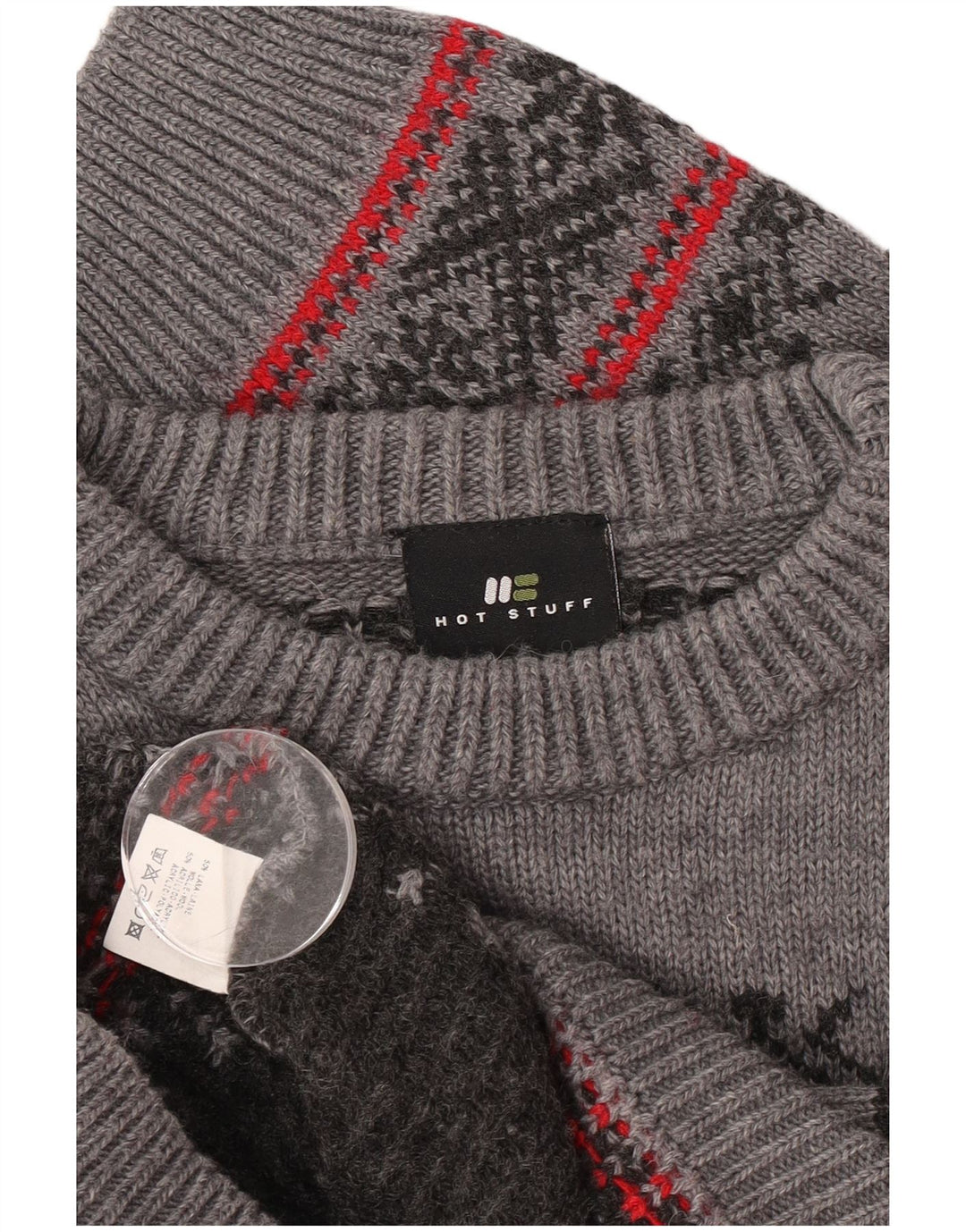 Hot Stuff Herren-Pullover mit Rundhalsausschnitt, groß, graue Fair-Isle-Wolle