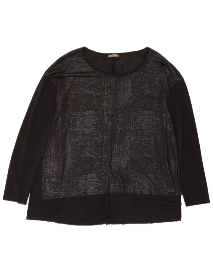 Zara Damen Loose Fit Top Langarm UK 14 Medium Schwarz Geometrisch