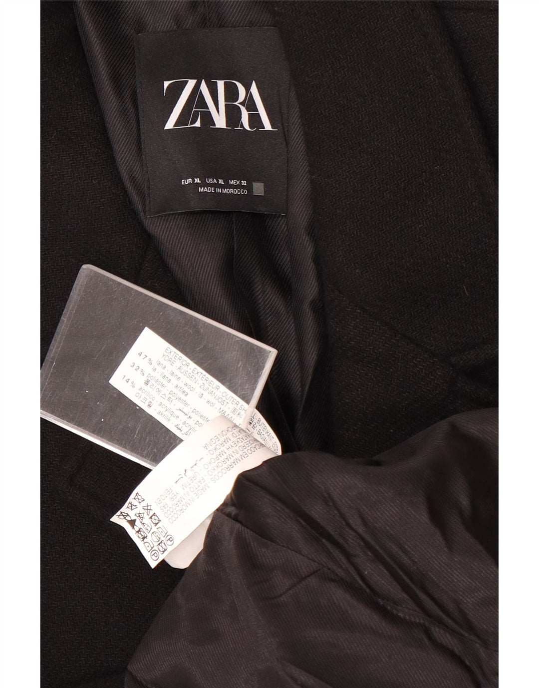 Zara Damen Mantel UK 18 XL Schwarze Wolle