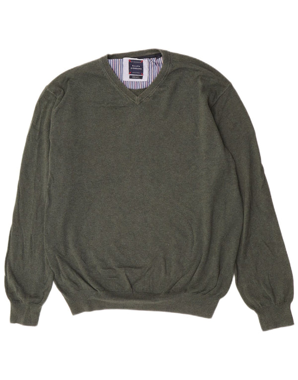 Vintage Herren Regular Fit V-Ausschnitt Pullover Pullover XL Grüne Baumwolle