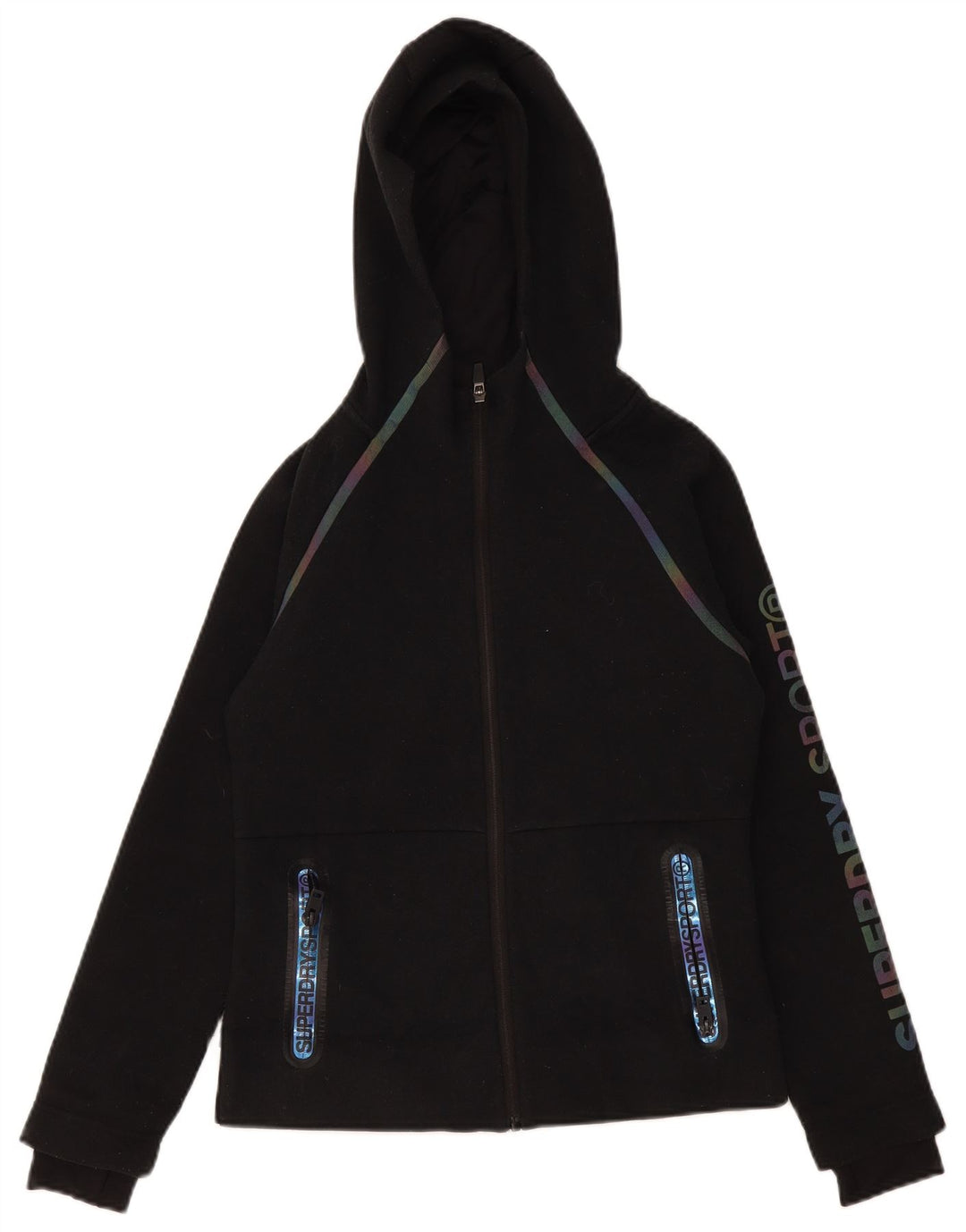 Superdry Damen-Kapuzenpullover mit grafischem Reißverschluss, Gr. 10, Größe S, Schwarz, Polyester