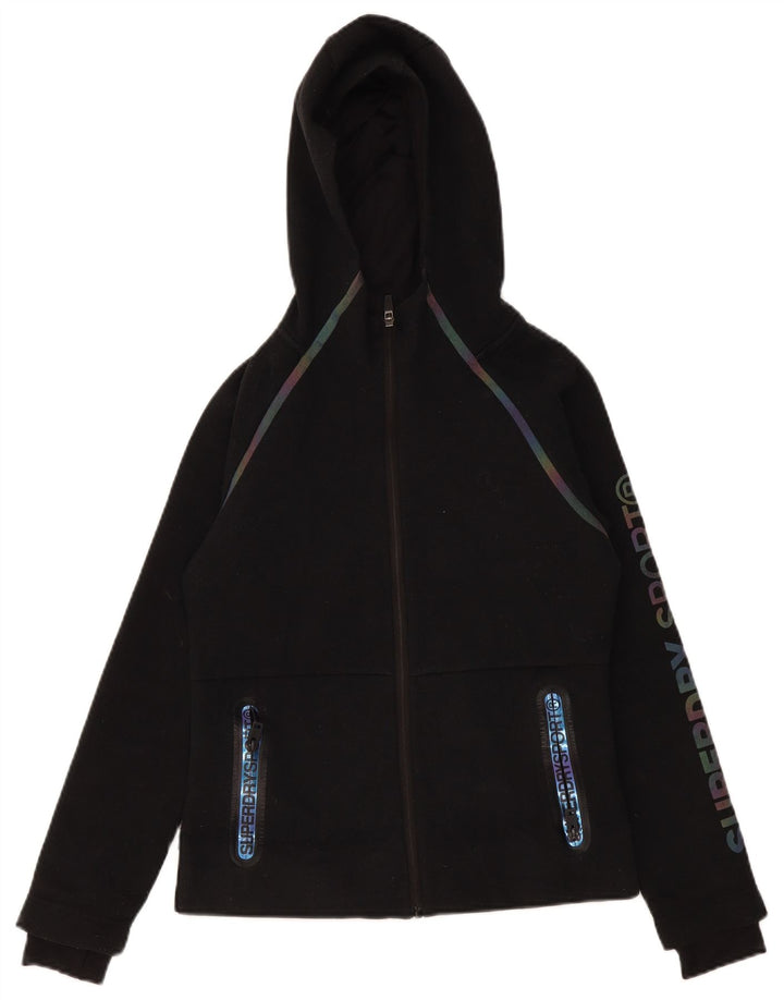 Superdry Damen-Kapuzenpullover mit grafischem Reißverschluss, Gr. 10, Größe S, Schwarz, Polyester