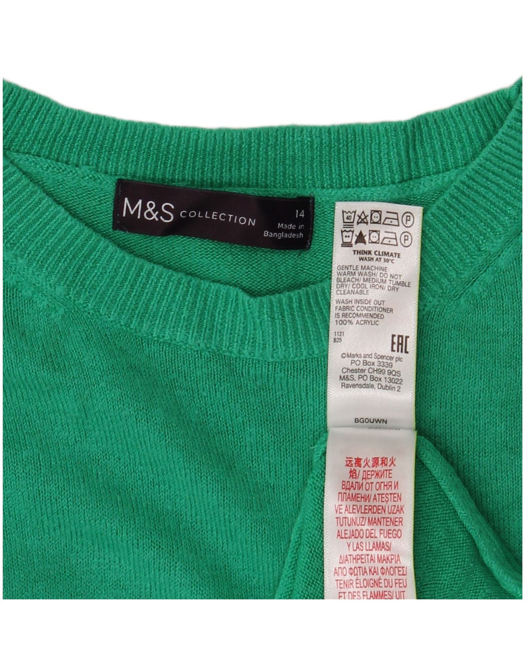 Marks & Spencer Damen Pullover mit Rundhalsausschnitt, UK 14, Mittelgrün, Acryl