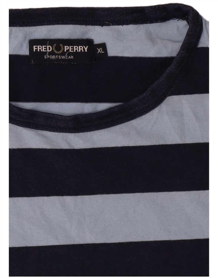 Fred Perry Herren T-Shirt Top XL blau gestreift aus Baumwolle