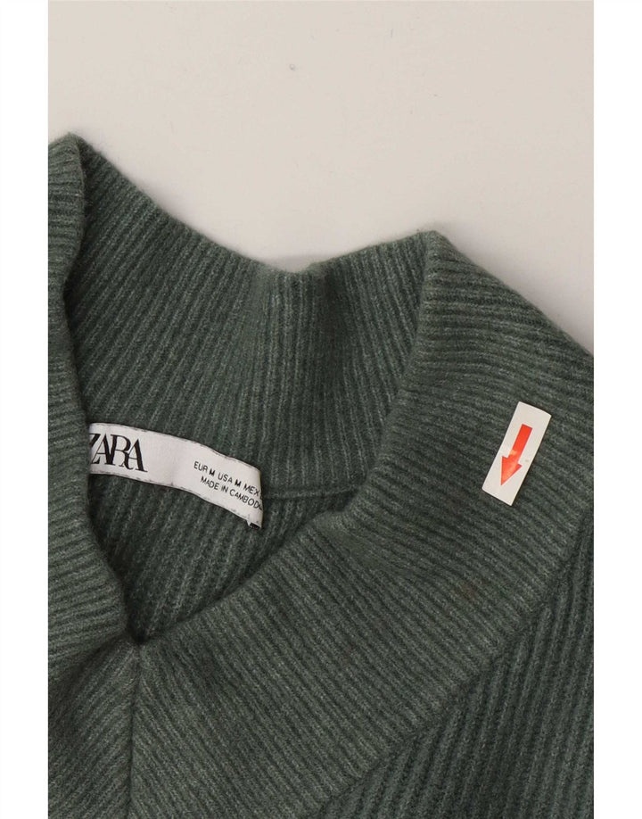 Übergroßer Pullover mit V-Ausschnitt von Zara für Damen, UK 14, mittelgrünes Acryl