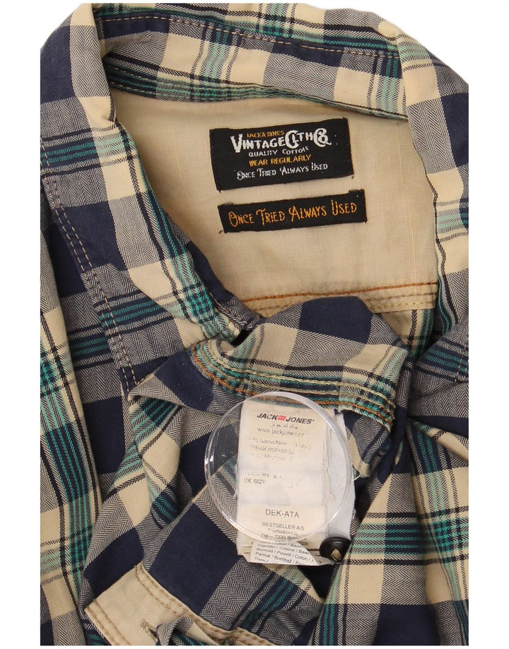 JACK & JONES Herren-Flanellhemd, mittelblau, kariert, Baumwolle