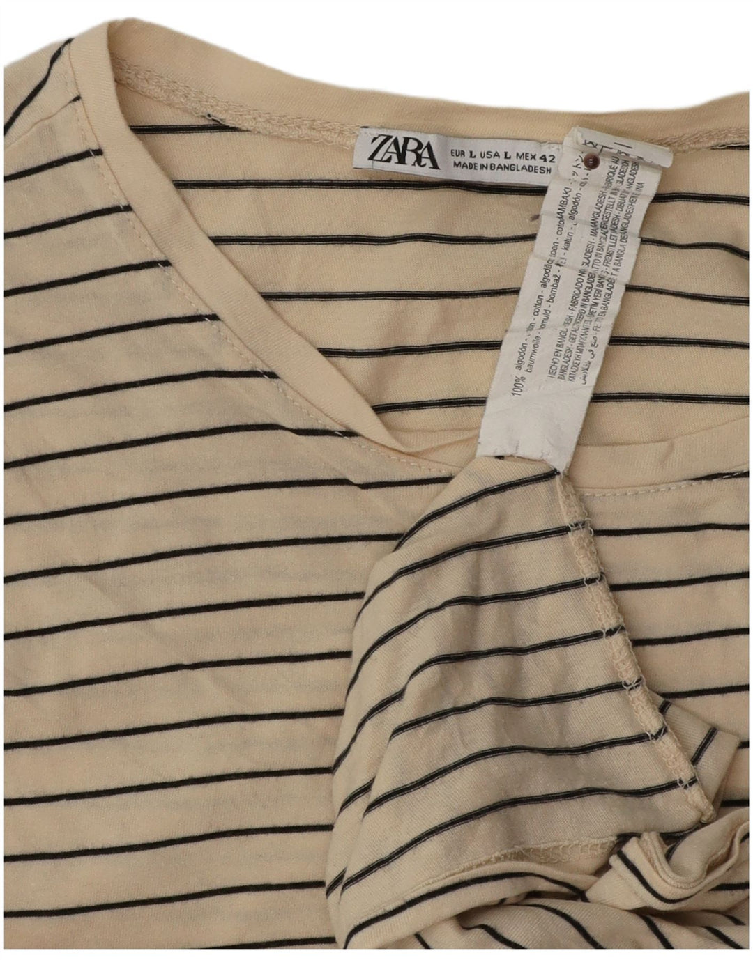 T-Shirt-Oberteil für Herren von Zara, groß, beige, gestreift, Baumwolle