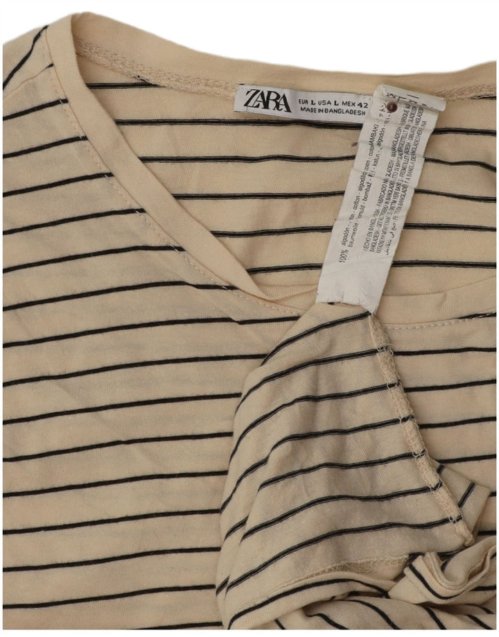 T-Shirt-Oberteil für Herren von Zara, groß, beige, gestreift, Baumwolle