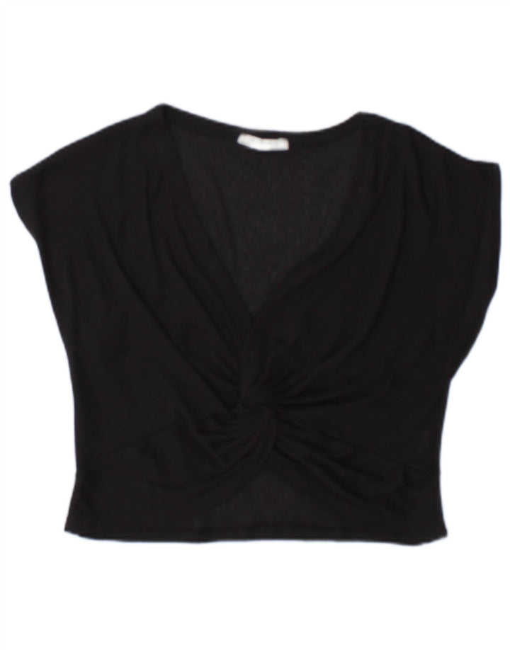 Zara Damen Crop Bluse Top UK 10 Small Schwarz Polyester