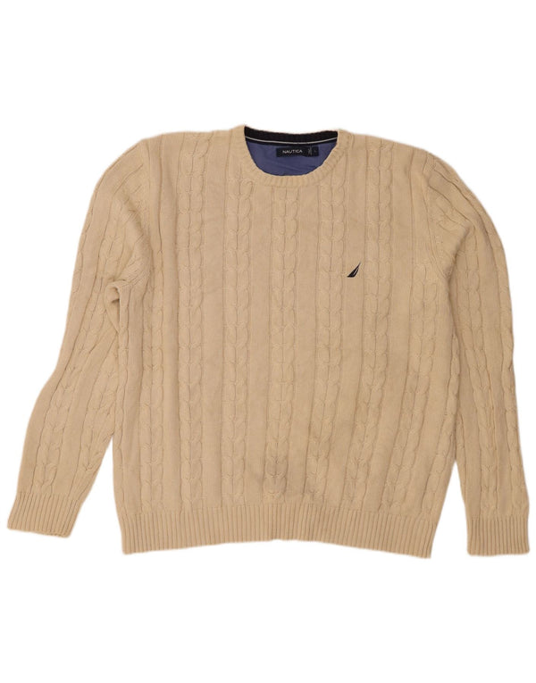 Nautica Mens Crew Neck Jumper Sweater Large Beige Cotton