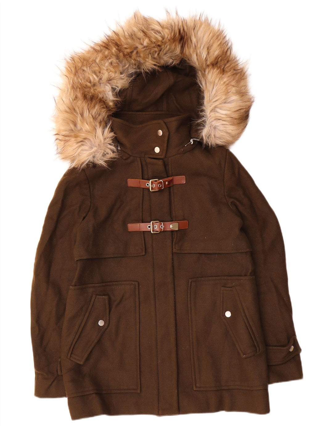 Zara Damen-Windbreakerjacke mit Kapuze, UK 14, mittlere Khaki-Wolle