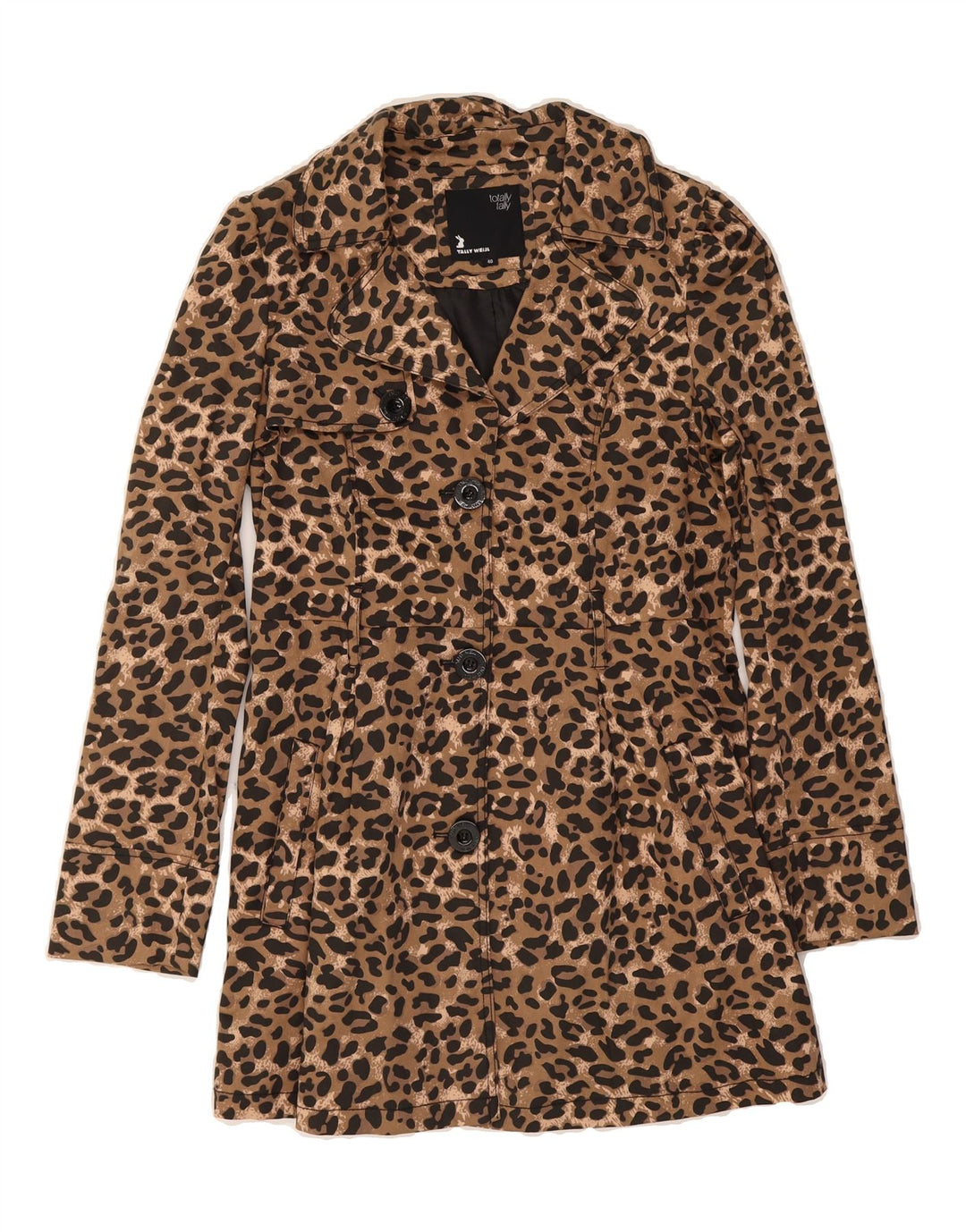 TALLY WEIJL Womens Overcoat IT 40 Small Brown Animal Print Vintage Tally Weijl and Second-Hand Tally Weijl from Messina Hembry 