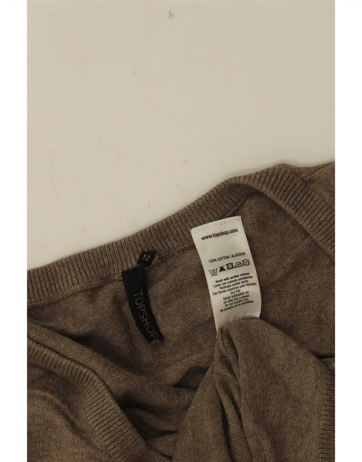 Topshop Damen-Pullover mit V-Ausschnitt, UK 12, mittelgraue Baumwolle