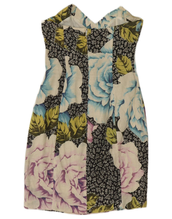 Sportmax Damen Trägerloses, figurbetontes Kleid, UK 12, Mittelschwarz, geblümtes Leinen