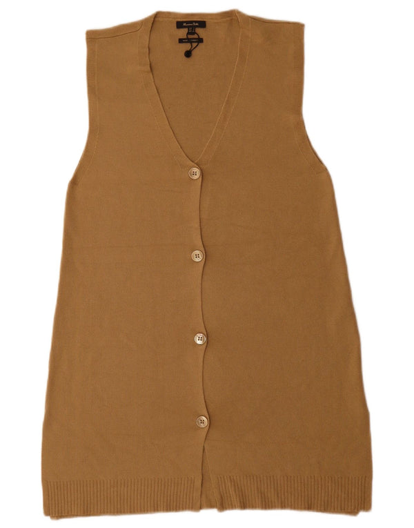Massimo Dutti Damen Longline ärmelloser Cardigan-Pullover UK 10 Small Beige