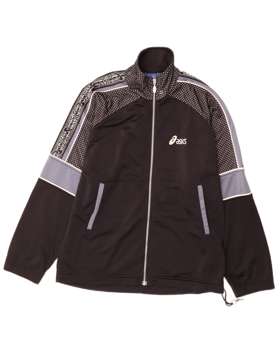 Asics Herren-Trainingsanzug mit grafischem Oberteil, Mittelschwarzes Farbblock-Polyester