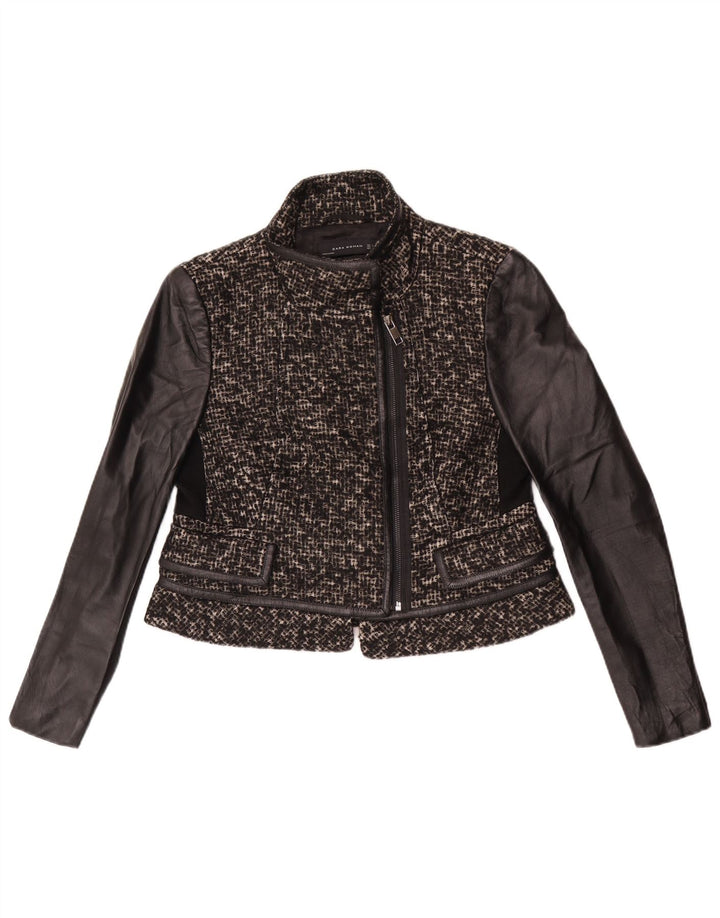 Zara Damen-Blazer mit durchgehendem Reißverschluss, UK 14, große schwarze Wolle