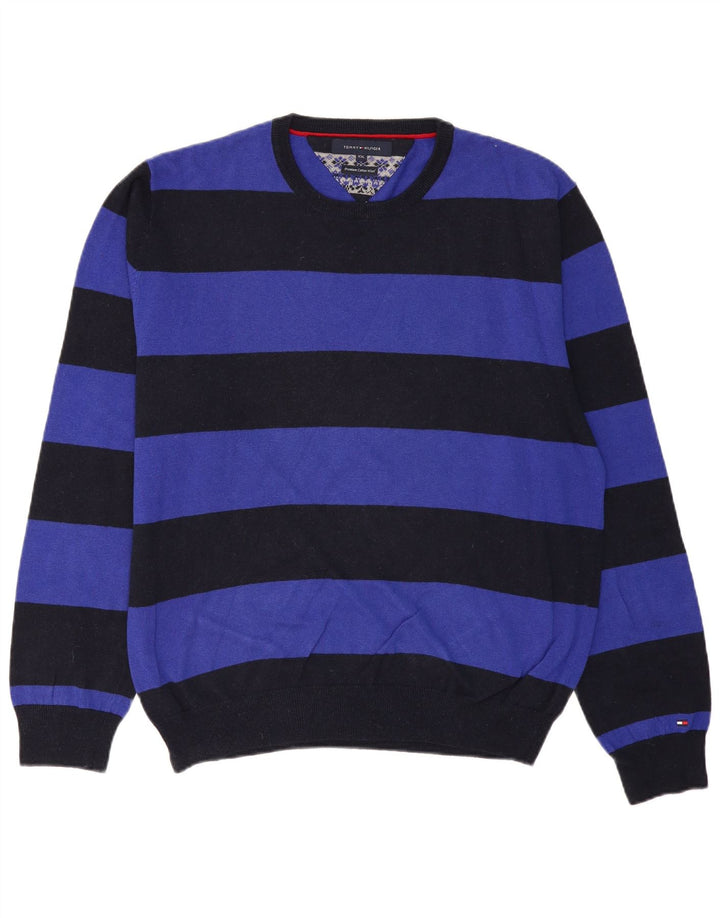 TOMMY HILFIGER Herren-Pullover mit Rundhalsausschnitt, 2XL, schwarz gestreift, Baumwolle
