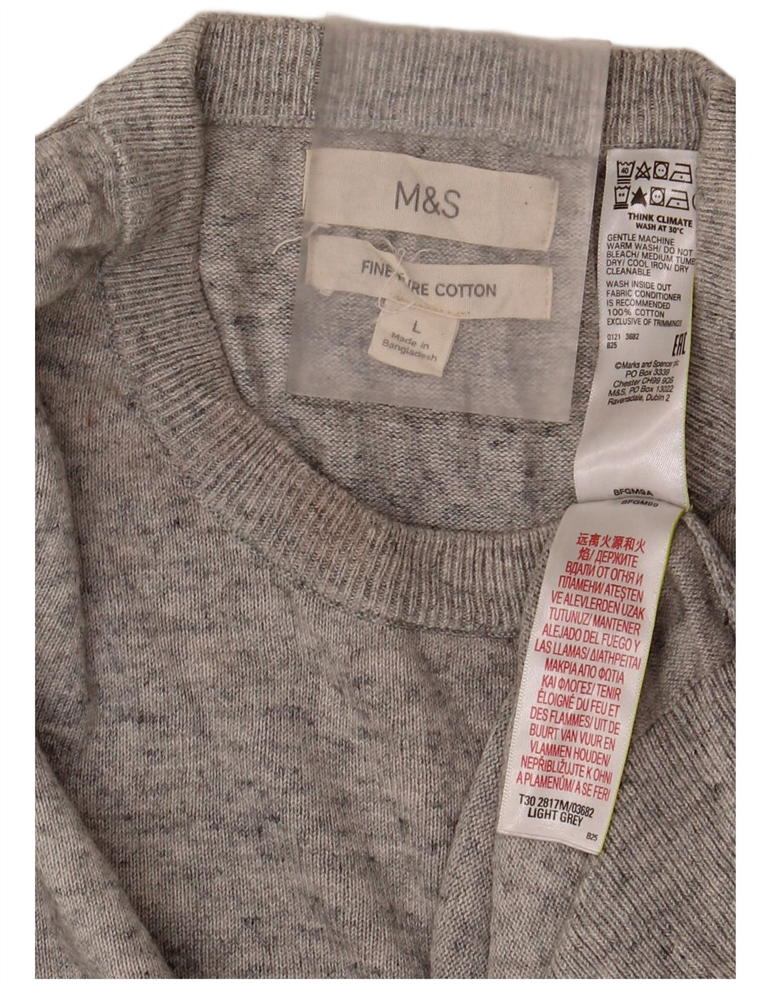Marks & Spencer Herren-Pullover mit Rundhalsausschnitt, groß, grau gesprenkelte Baumwolle