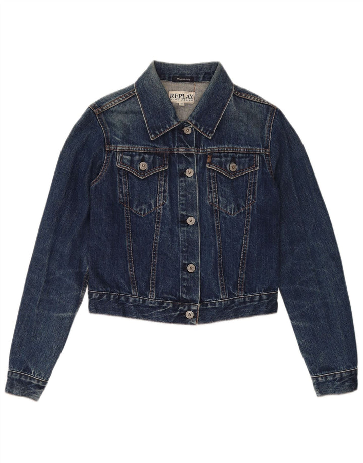 Replay Damen Crop Jeansjacke UK 12 Mittelblaue Baumwolle
