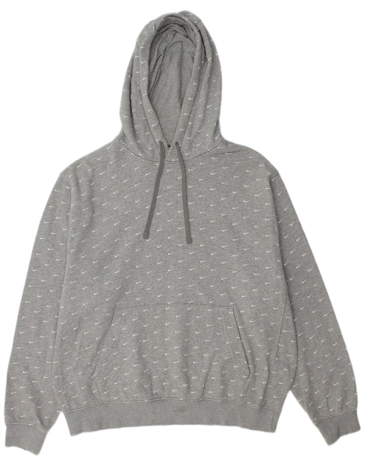NIKE Mens Graphic Hoodie Jumper Large Grey Cotton