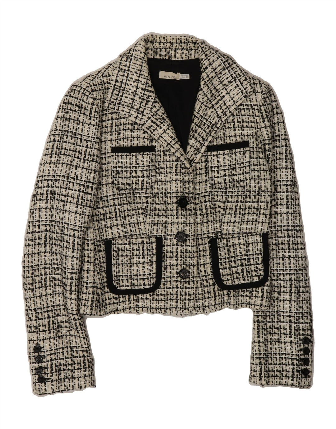 PINKO Womens 3 Button Blazer Jacket UK 12 Medium White Check Viscose Vintage Pinko and Second-Hand Pinko from Messina Hembry 