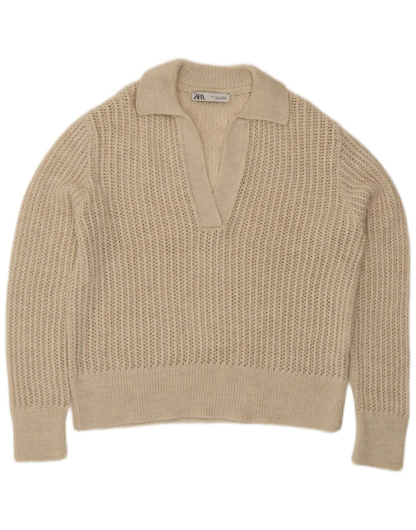 Zara Damen-Pullover mit Rollkragen, übergroß, UK 10, Größe S, Beige