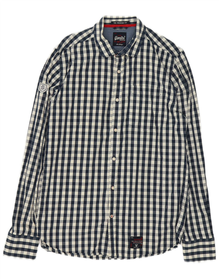 Superdry Herren-Hemd, groß, marineblau, Gingham-Baumwolle
