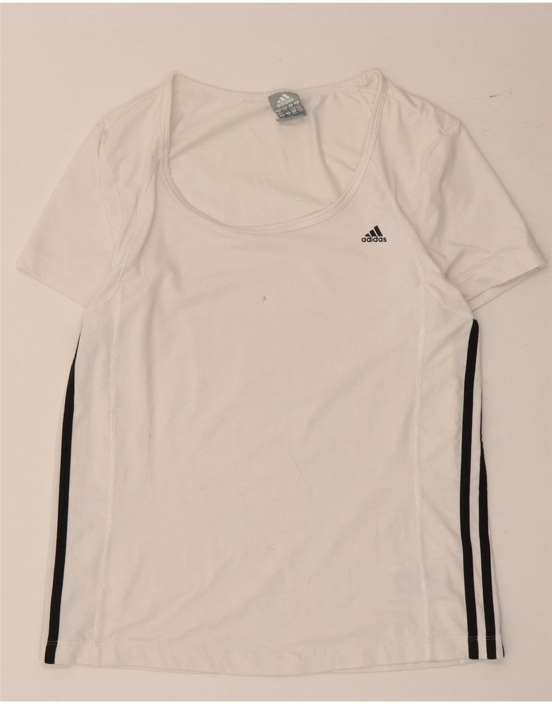 Adidas Damen T-Shirt Top UK 12/14 Mittelweißes Colourblock-Polyester